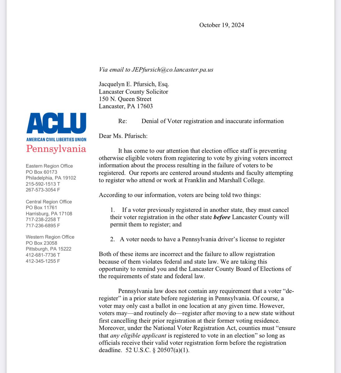 ACLU of Pennsylvania (@aclupa) on Twitter photo 📢 For <a href="/LancasterCounty/">Lancaster County, PA</a> and any county that needs to hear it: college students can register to vote where they go to school.
Our statement with <a href="/LWVPA/">League of Women Voters of Pennsylvania</a>:
aclupa.org/en/press-relea… 📢 For <a href="/LancasterCounty/">Lancaster County, PA</a> and any county that needs to hear it: college students can register to vote where they go to school.
Our statement with <a href="/LWVPA/">League of Women Voters of Pennsylvania</a>:
aclupa.org/en/press-relea…
