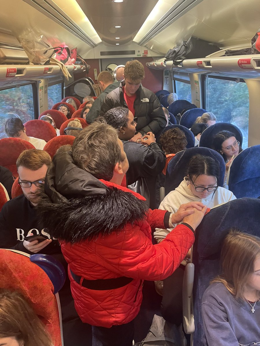 Jimf20's tweet photo. How is this safe @CrossCountryUK? Almost every time I get on a @CrossCountryUK train there are no seats, bags on seats that should be free and no evidence of customer care. God forbid there's an accident - is that when you'll tighten up your risk assessment?  Shameful https://t.co/EoEKPGDOdm