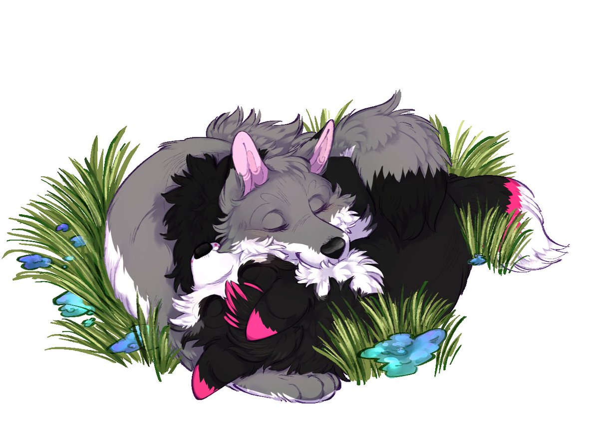It's cuddle time. Lenaki and I took turns cuddling up with a good friend <a href="/BluffNRayne/">rayne and bluff @ MFF</a> 

Amazing art done by <a href="/Crowkadow/">🌲🍄 Crow 🍄🌲</a>