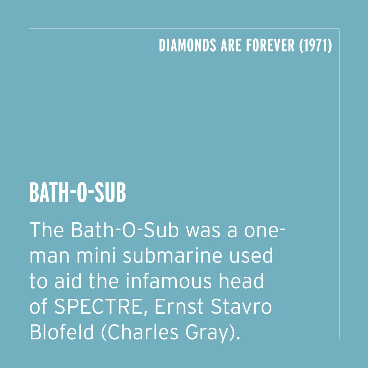 IntlSpyMuseum's tweet image. The Bath-O-Sub. 

This is a Ken Adams creation the film "Diamonds Are Forever" during  Sean Connery’s era of the franchise. 

This gadget belong to Ernst Blofeld and was perfect for his discreet escape.

#BondInMotion exhibition. 

@007 | 007.com