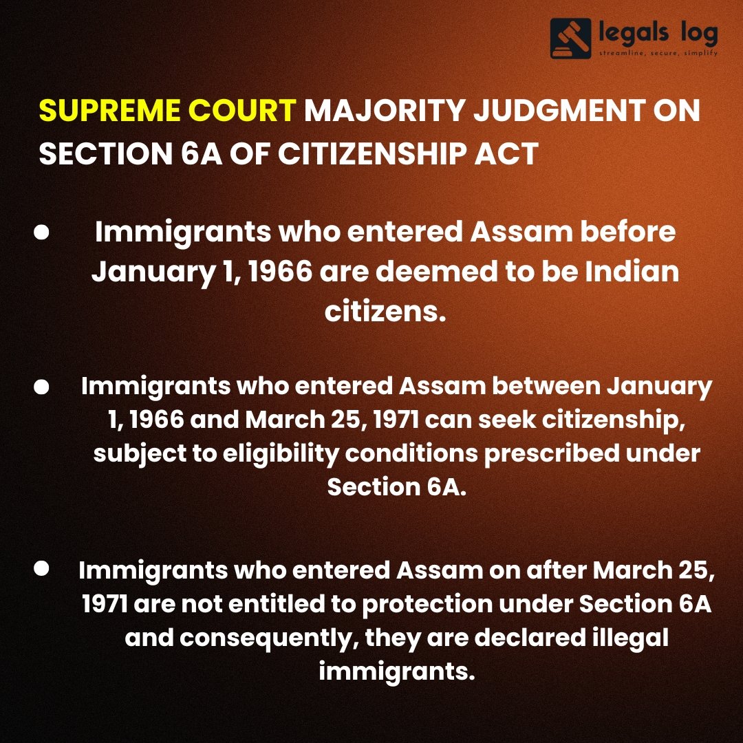 LegalsLog's tweet photo. 📰📜 Supreme Court's Landmark Judgment on Section 6A of the Citizenship Act 🏛️
A pivotal decision affecting the status of immigrants in Assam

Stay informed on the latest legal updates with Legals Log. #SupremeCourt #CitizenshipAct #LegalNews #LegalsLog #Assam #ImmigrationLaw https://t.co/JJNOYz7SSx