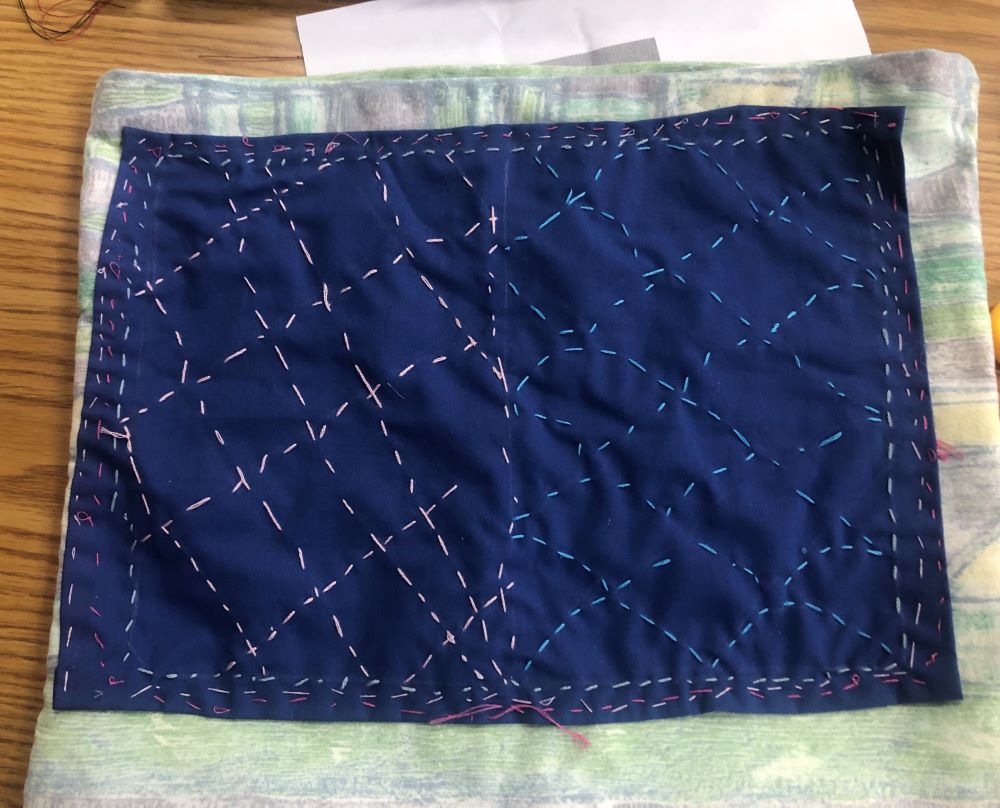 Ordin8Co's tweet photo. The expert textile group has been busy at Co-ordin8. Here's a Sashiko Japanese embroidery book bag made by Rose. And Rabbit in the Moonlight by Rose and George https://t.co/3ebbwC798v