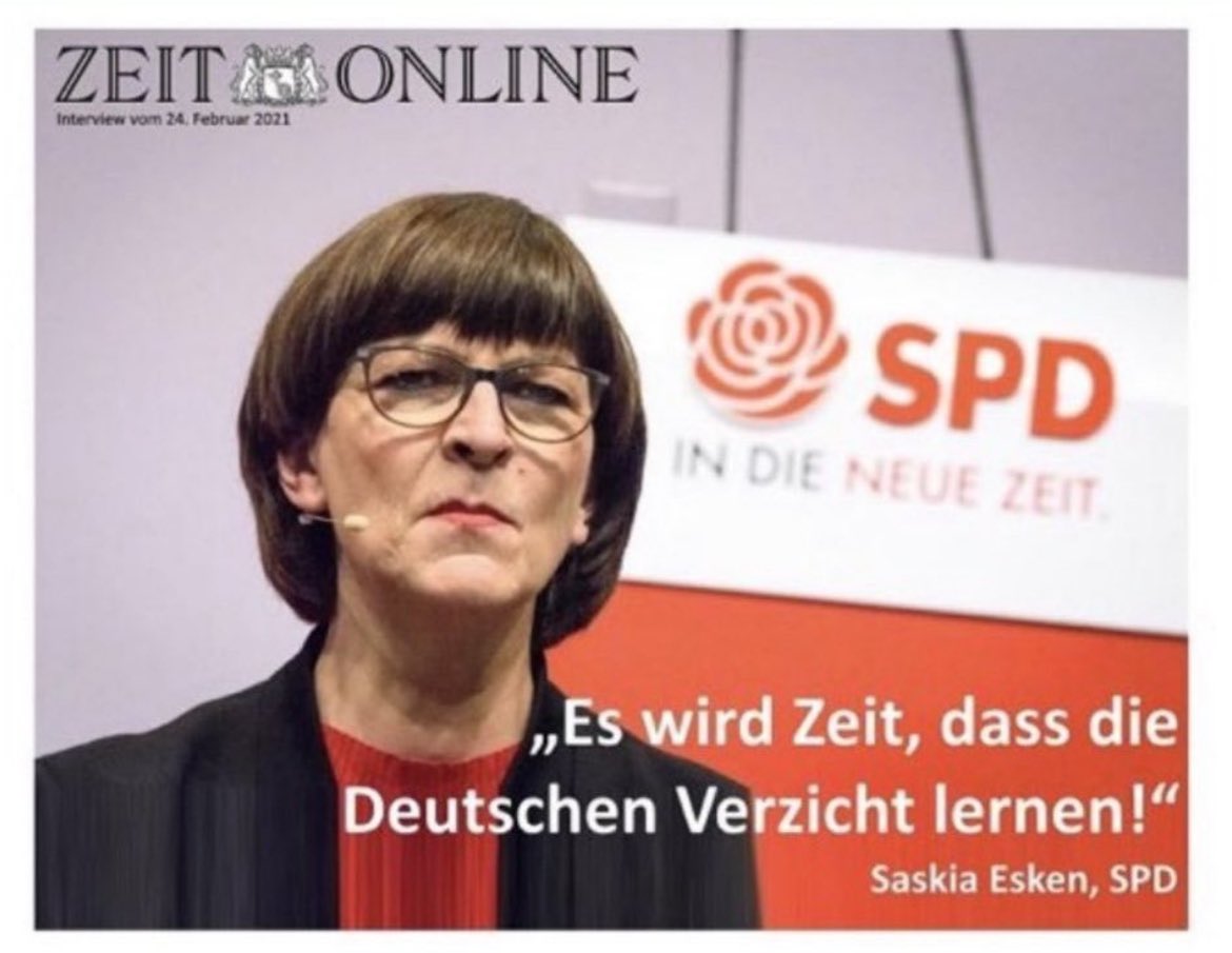 Wie wäre es, <a href="/EskenSaskia/">Saskia Esken</a>, wenn die Parlamentarier den Anfang machen und verzichten auf 30% 
▪️Diäten,
▪️Rentenansprüche,
▪️Steuerfreie Pauschale,
▪️Mitarbeiterpauschale,
▪️Büropauschale

und Totalverzicht auf

▪️100% Bahncard,
▪️Fahrdienst,
▪️Abrechnung innerdeutsche Flüge?