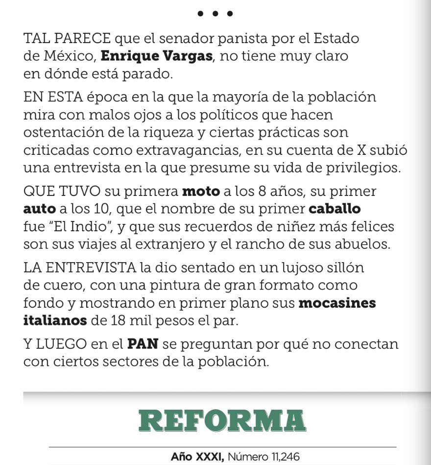 tomaspliegoc's tweet photo. Ya para que REFORMA, que tampoco conecta con amplios sectores de la población, publique las penosas necesidades exhibicionistas de un frustrado senador de la República es porque el “representante popular” desbordó  todo límite de cordura y prudencia. 

“El poder es humildad” AMLO https://t.co/Iz8svuz2zZ
