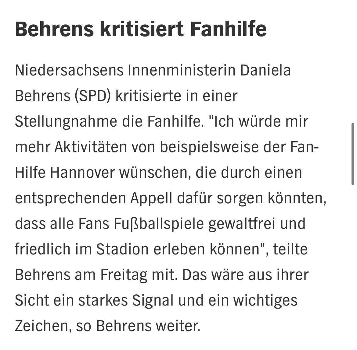 Wünschen von Frau Behrens kommen wir genauso nach, wie Frau Behrens den Wünschen und Anliegen von Fußballfans.

#H96 | #Fanhilfe | #Fanrechte

ndr.de/nachrichten/ni…