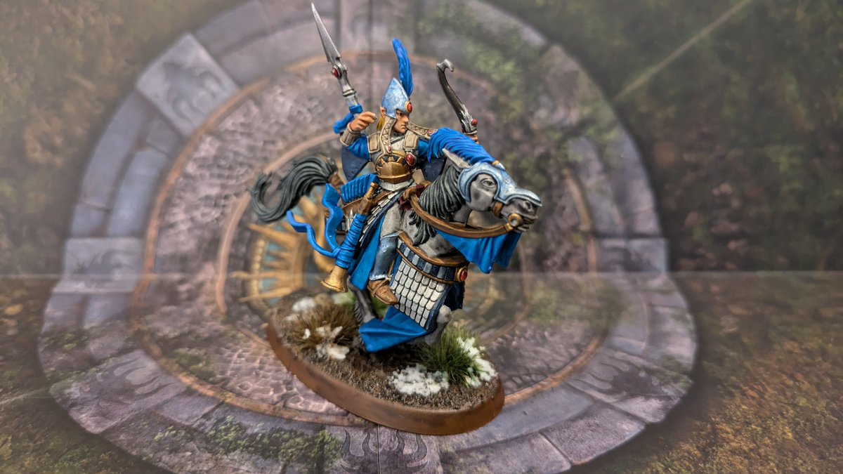 Final unit ready for @ShadowInTheWest next weekend, the dusk riders of Settler's Gain. Setting out with Elessar Starfall to bring light to the darkness of New Albion. Proxies for Dark Riders, as the Lumineth overlords don't take kindly to Druchii #WarhammerCommunity #AgeOfSigmar