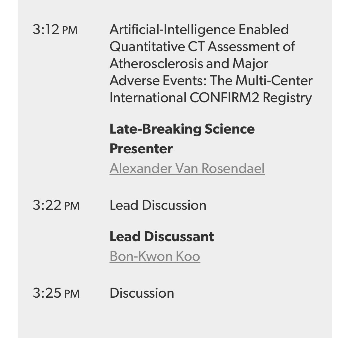 MIЯVΛƬ #IC (@mirvatalasnag) on Twitter photo Congratulations <a href="/ARrosendael/">Alexander Rosendael</a> et al #CONFIRM2 results will be presented at #TCT2024 #LBCT <a href="/ESC_Journals/">European Society of Cardiology Journals</a> Session
⏰Monday, October 28, 2-3:30pm
🚪Main Arena, Ballroom, Level 3
🪑Chairs: <a href="/djc795/">David J. Cohen, MD, MSc</a> <a href="/EmanueleBarba13/">Emanuele Barbato</a>
Special thanks to <a href="/KFAFHCards/">KFAFHCards</a> who were major contributors to this Congratulations <a href="/ARrosendael/">Alexander Rosendael</a> et al #CONFIRM2 results will be presented at #TCT2024 #LBCT <a href="/ESC_Journals/">European Society of Cardiology Journals</a> Session
⏰Monday, October 28, 2-3:30pm
🚪Main Arena, Ballroom, Level 3
🪑Chairs: <a href="/djc795/">David J. Cohen, MD, MSc</a> <a href="/EmanueleBarba13/">Emanuele Barbato</a>
Special thanks to <a href="/KFAFHCards/">KFAFHCards</a> who were major contributors to this