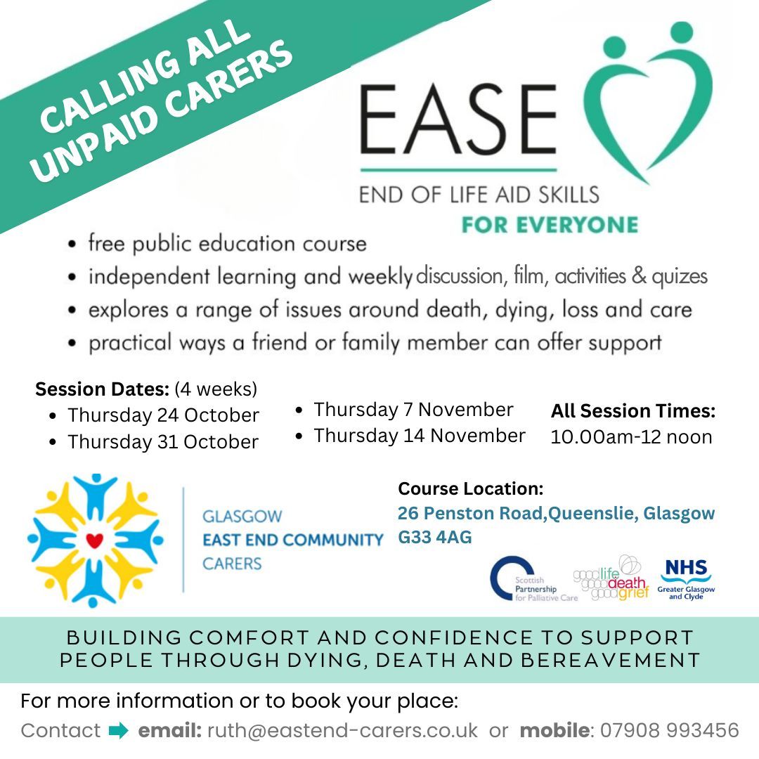 NHSGGC Carers (@nhsggccarers) on Twitter photo π’ #UnpaidCarers β‘ Still plenty of time to book β¬
Course feedback "Very well supported by the facilitators, good material and great to share thoughts and experiences"
<a href="/dixon_south/">Glasgow South Carers Centre</a> <a href="/Rcarers/">Renfrewshire Carers Centre</a> <a href="/CarersLinkED/">CarersLinkED</a> @CarersofWestDun <a href="/ERCCentre/">East Renfrewshire Carers Centre</a> <a href="/quarriers/">Quarriers</a> <a href="/gamhcarercentre/">GAMH North East Carers Service</a> <a href="/eastend_carers/">East End Carers</a> π’ #UnpaidCarers β‘ Still plenty of time to book β¬
Course feedback "Very well supported by the facilitators, good material and great to share thoughts and experiences"
<a href="/dixon_south/">Glasgow South Carers Centre</a> <a href="/Rcarers/">Renfrewshire Carers Centre</a> <a href="/CarersLinkED/">CarersLinkED</a> @CarersofWestDun <a href="/ERCCentre/">East Renfrewshire Carers Centre</a> <a href="/quarriers/">Quarriers</a> <a href="/gamhcarercentre/">GAMH North East Carers Service</a> <a href="/eastend_carers/">East End Carers</a>