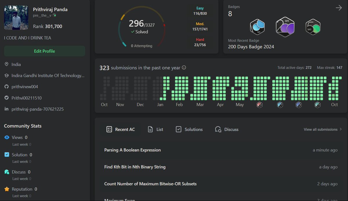 Prithvi00211510's tweet image. Day 272 of #LeetCode Problem of the Day: Parsing A Boolean Expression 🧠💻. Another step in the coding grind! #100DaysOfCode #LeetCodeChallenge
