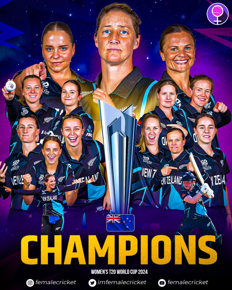 🏆 CHAMPIONS 🏆

Ladies &amp; gentlemen, Welcome the new T20 World Cup champions 🤩

Congratulations, New Zealand ❤️

#CricketTwitter #T20WorldCup #SAvNZ
