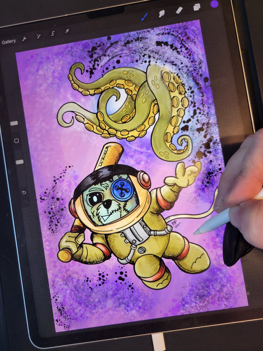 alt_world's tweet image. With the background added. This Let&apos;s Hunt Monstas! Illustration is done 👍 

#color  #mrbutton #letshuntmonstas #comics #coverart #spaceman #tentacles #monsterhunter