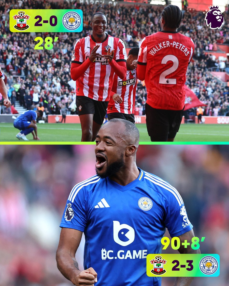 premier_py's tweet image. #SOULEI:
DATO: Leicester🔵 gana un partido de visitante✈️ tras ir perdiendo por +2 goles⚽ por primera vez en toda su historia por #PL. 🆕

DATO: Southampton🔴 es la victima favorita de Leicester🔵 por #PL: 14 victorias✅.