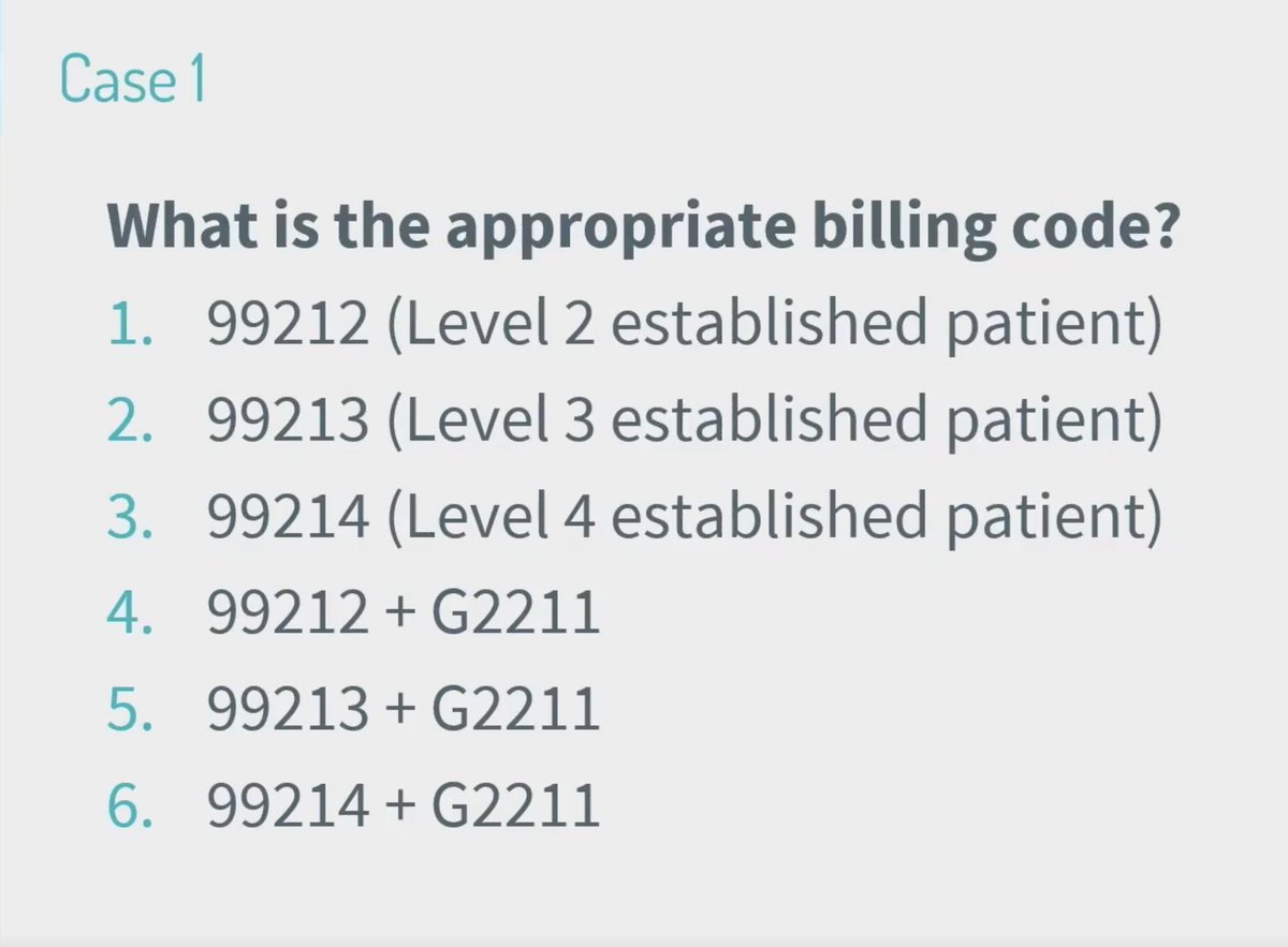 SAIRABT's tweet photo. #idweek2024 @TimSullivanMD Case based discussion on optimizing #billing & #coding to impact #reimbursement and quality metrics #weareid #infectiousdiseases case1: did 4 lab test & continue biktarvy: meets level 4 visit #99214 & always add new longitudinal code #G2211 for #PLWH https://t.co/JLZLjoo6YZ