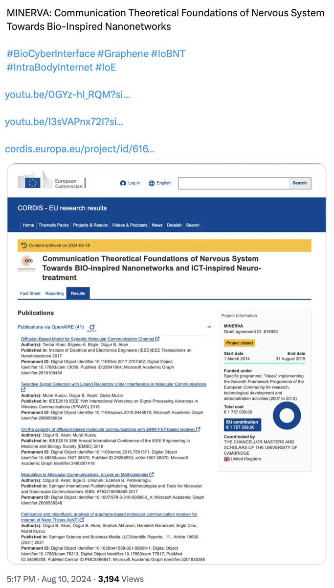 CorinneNokel's tweet image. The EU has been pumping millions of €uro tax payer money into INTRA-BODY NANO COMMUNICATION 
#IoBNT #IoNT #BioCyberInterfaces #eHealth #SyntheticBioengineering

EU Horizon 2020 #GLADIATOR #MINERVA

#IoE UNIVERSITY OF CAMBRIDGE 

cordis.europa.eu/project/id/616…

cordis.europa.eu/project/id/828…