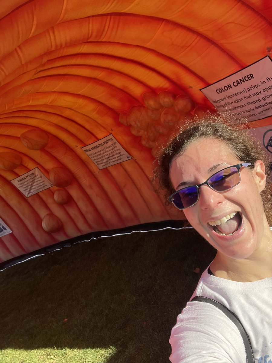 Repping <a href="/AmCollegeGastro/">ACG</a> and <a href="/UMN_GIHep/">GI & Hepatology Division - University of Minnesota</a> at the Colon Cancer Coalition 10K at Get Your Rear In Gear 2024! Got 3rd for women, 10th overall. Obligatory giant colon photo, including my fave the lymph nodes