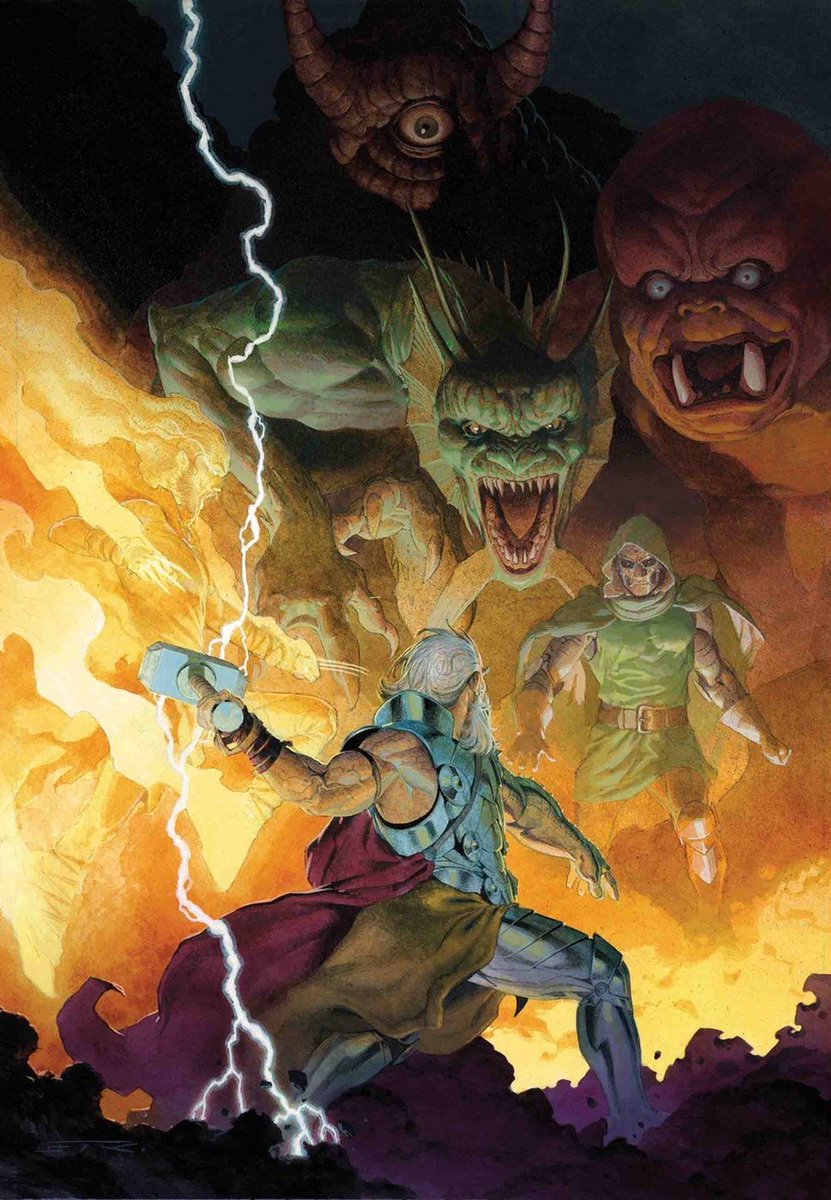 King Thor vs Doom, Goom, Fin Fang Foom, and Monstrom. Art by Esad Ribíc #ComicArt