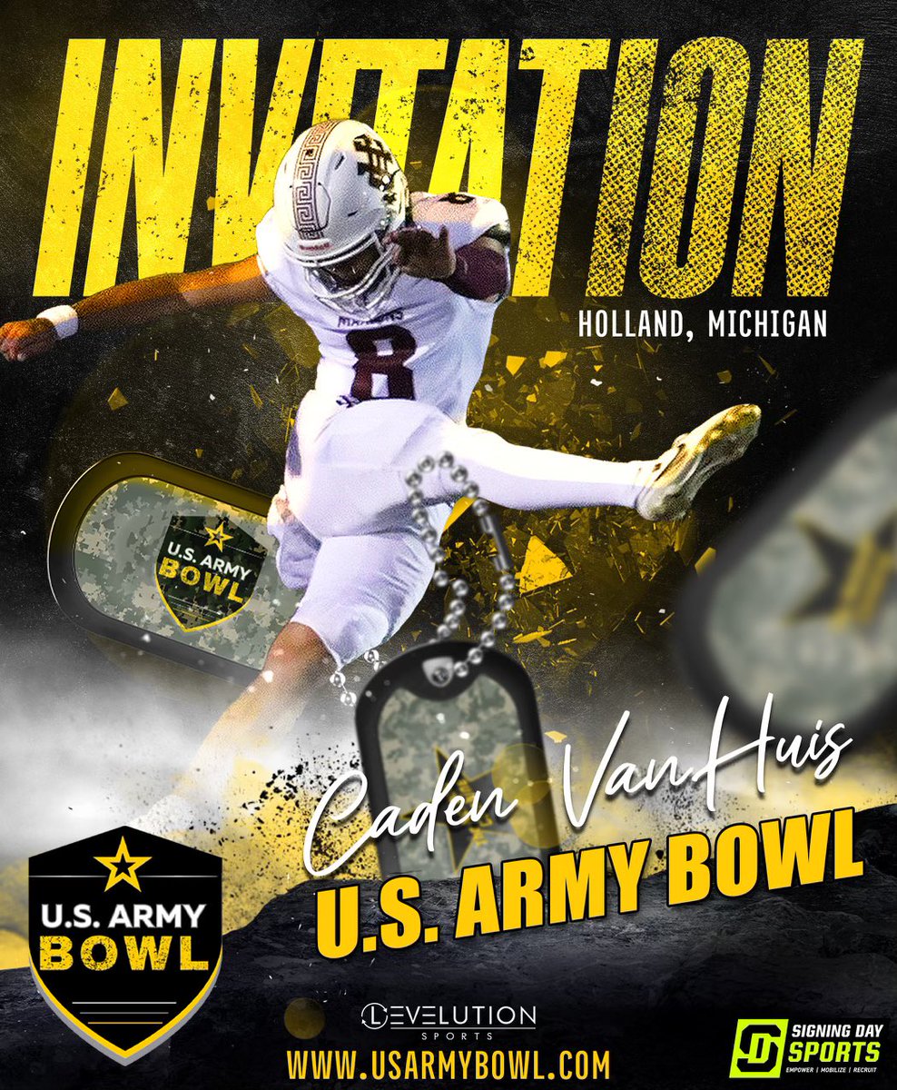 VanhuisCaden's tweet photo. Very humbled and blessed to announce that I have been selected to compete in the 2024 U.S. Army All-American Bowl on December 21st in Frisco, TX. All the glory to God! Thank you to all my teammates, coaches, and family for the support! 

@KornblueKicking @HCHSBaseball_ @HCFBMaroons @HCHSMensHoops @mgard_wzzm13 @Hugeshow @Patrick_Nothaft @TheD_Zone @jackdoles @USArmyBowl @jhutt5