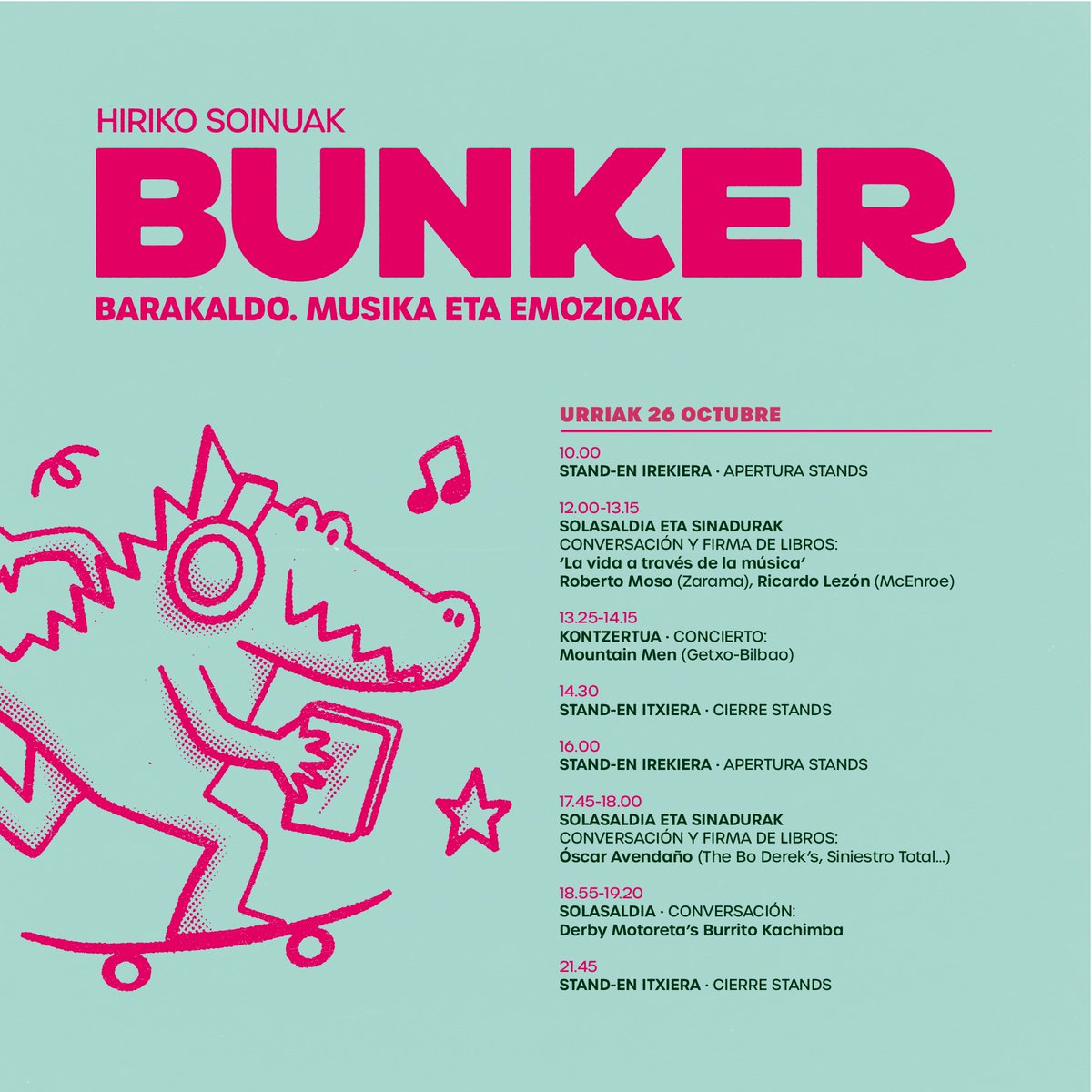 El próx finde tendré la suerte de entrevistar a músicos de la talla de Ana Curra, Roberto Moso, Ricardo Lezón (Mcenroe), Óscar Avendaño (The Bo Derek’s / Siniestro Total), a Antonio Arias y Eric Jiménez (Lagartija Nick), y a la banda Derby Motoreta’s Burrito Kachimba.. en Bunker.