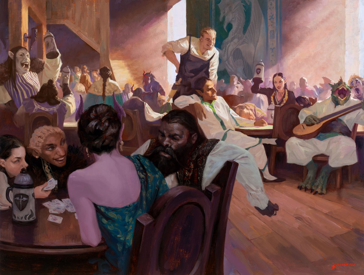 schaturvedi's tweet image. Silver Dragon Inn. A painting of mine that appears in the new Dungeons & Dragons Dungeon Master's Guide.
Oil on 12x16" panel + digital.
AD: Kate Irwin