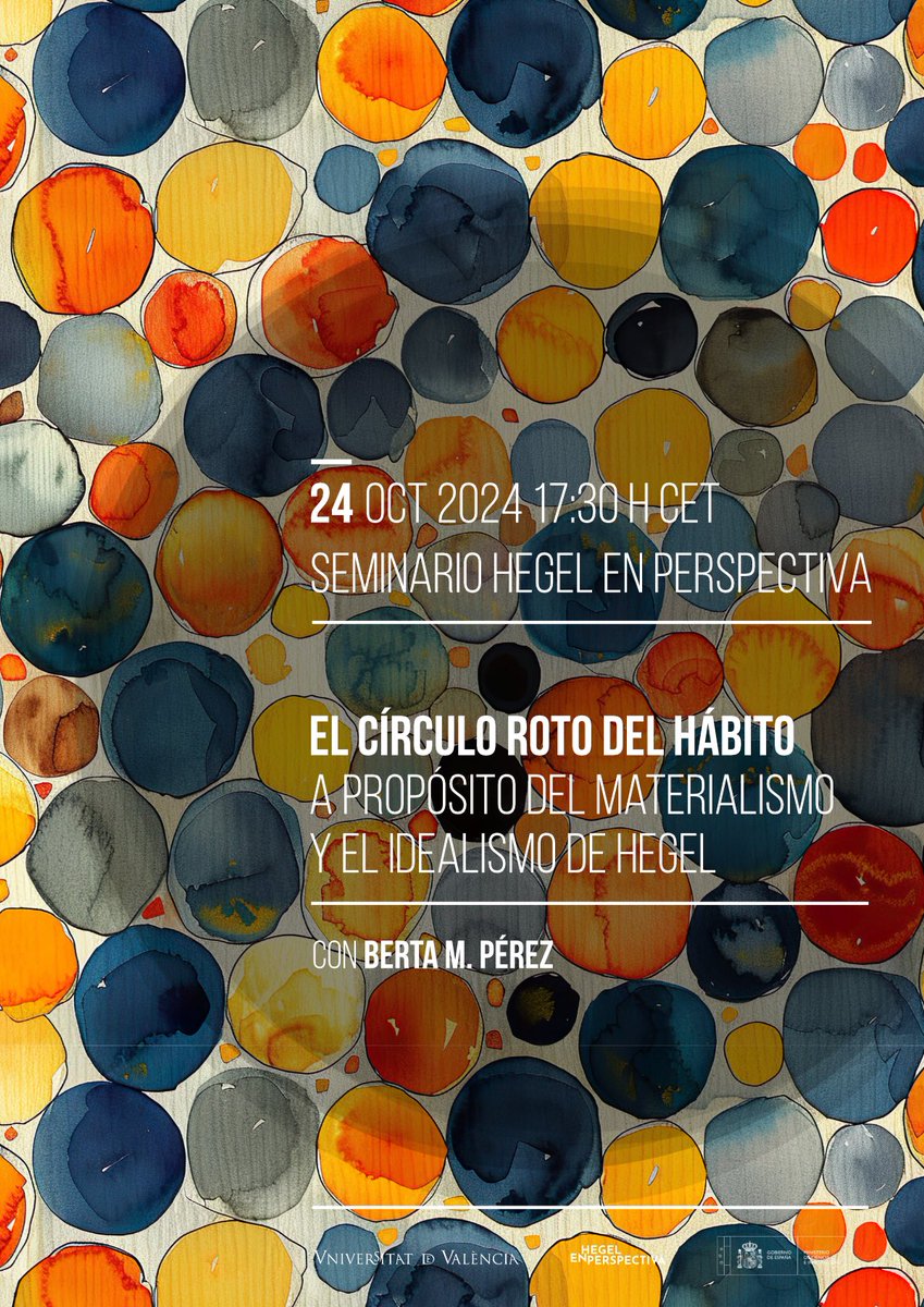 Esta semana, en nuestro seminario permanente, Berta M. Pérez hablará de materialismo e idealismo… 24 Oct 17:30 CET