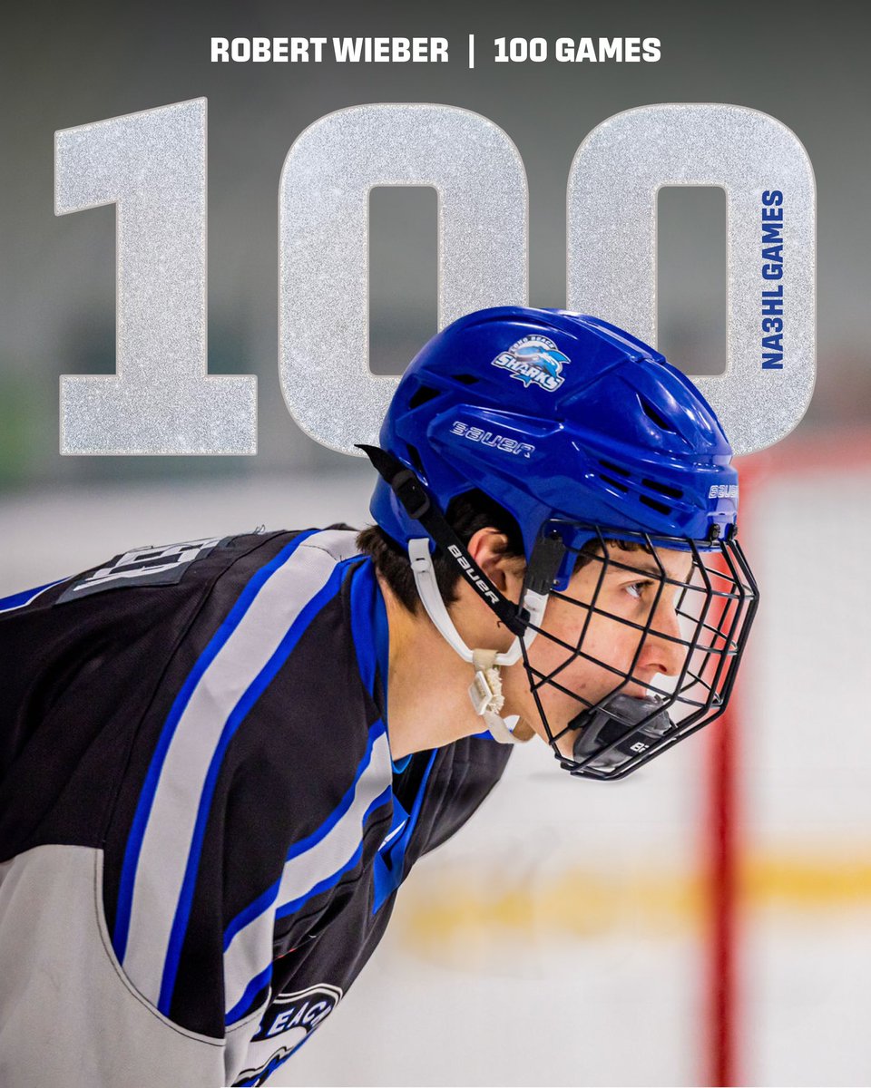 LongBeachSharks's tweet photo. Congratulations to Robert Wieber for competing in 100 @NA3HL games. He completed this feat all with the Sharks. He is the second Shark to accomplish this accomplishment this season. https://t.co/ei0IqK6zr2