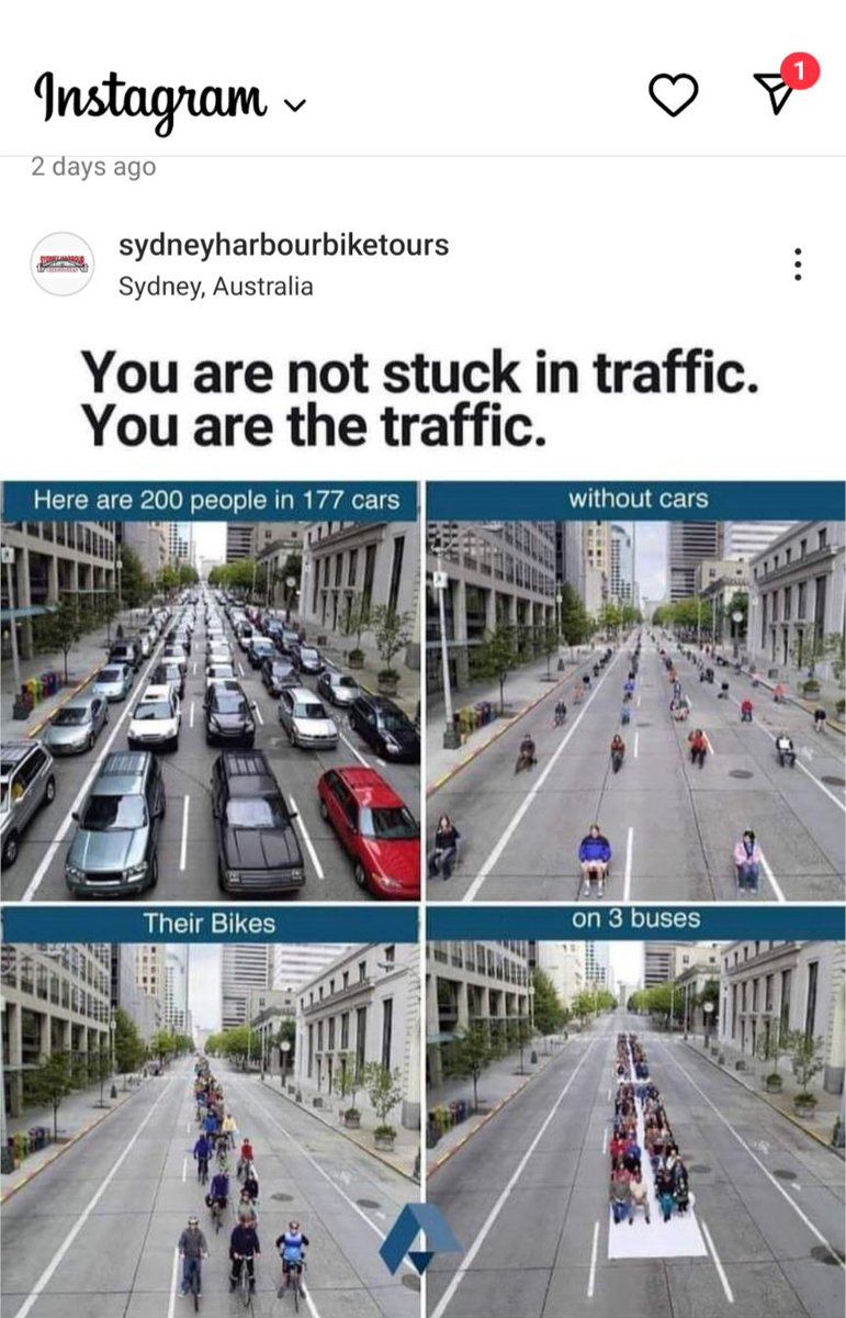 Good post from sydney harbour bike tours...+ it's relevant all over the world we need every car driver to reduce their car use 🙏🌍🌎🌏