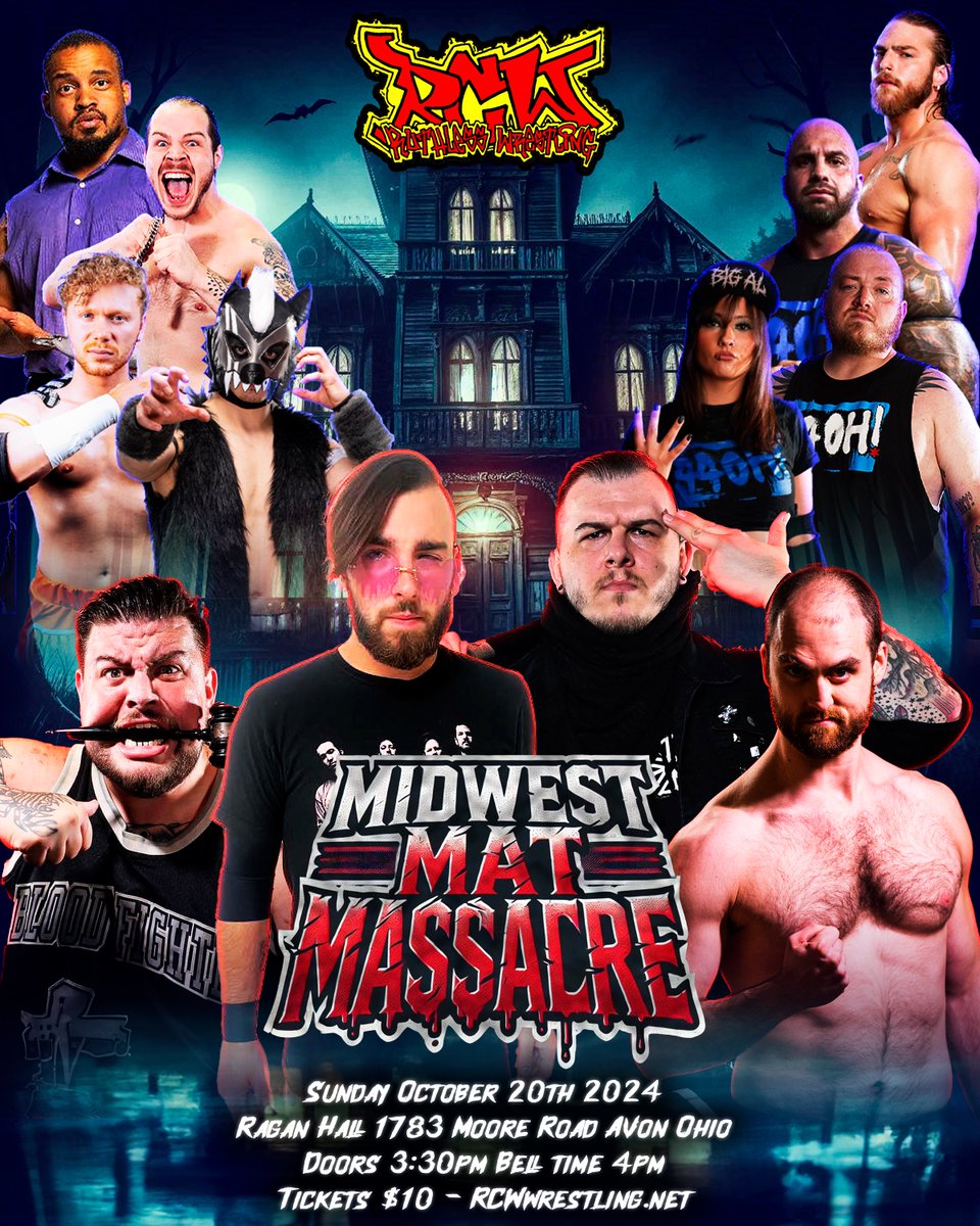 RCWrestling2002's tweet photo. TODAY! 4pm!

RJ Jonesie vs Mattick in a GRUDGE MATCH

Midwest Mat Massacre
Sunday October 20th 2024 
Ragan Hall 1783 Moore Road Avon Ohio
Doors 3:30pm Bell time 4pm
Tickets $10
https://t.co/XdPYXdTP83 for TIX! https://t.co/ouzAsYODJp