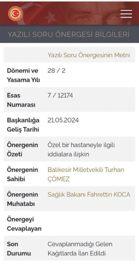 🚨🚨🚨İYİ Parti Milletvekili Turhan Çömez'in 6 ay önce Yenidoğan Çetesi ile alakalı Fahrettin Koca'ya soru önergesi verdiği ancak cevap verilmediği ortaya çıktı #SONDAKİKA #sağlikcetesi