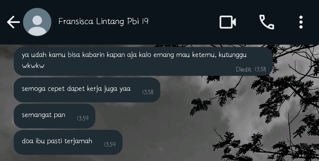 rsptpndsptr's tweet photo. biar gw punya arsip digital aja.
Mei kmrn chatan ama mantan gw, emang di bulan itu bedua sama² ada di Jogja, dia 40 harian bokapnya, gw 40 harian jack sahabat gw.
Dia ngajakin ketemuan blablabla lah, gw blg tunggu gw dpt kerja dan dia bales dibawah.
Tau nggak plot Twist nya apa? https://t.co/AyWcIPbyWV