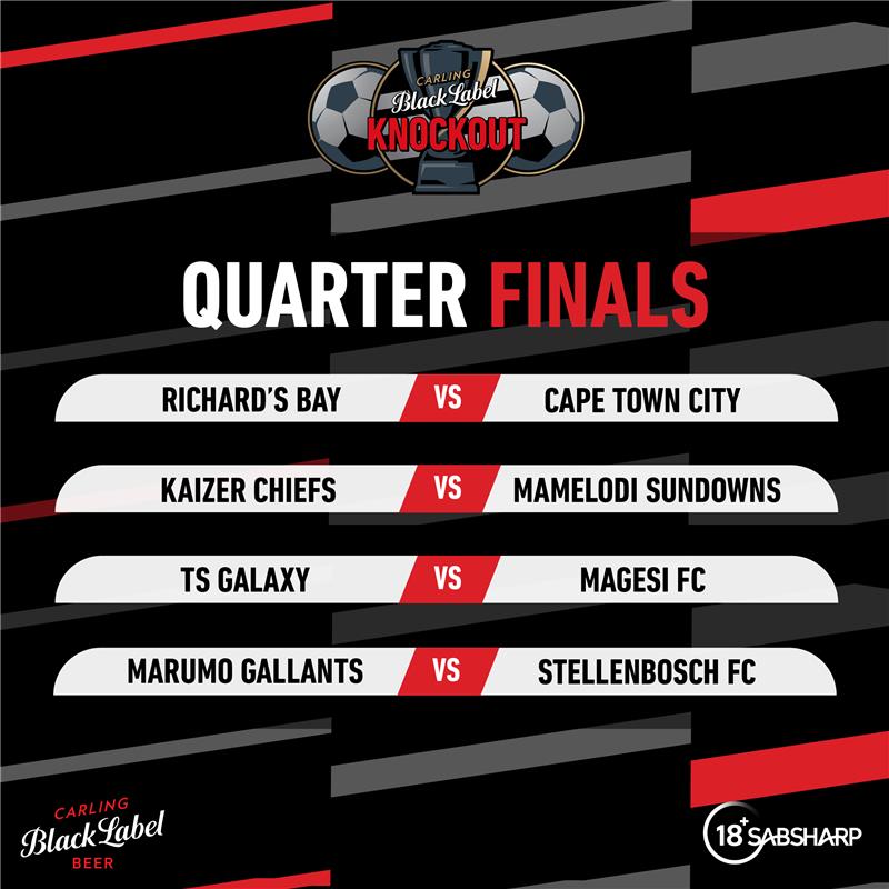 Here we go! The #CarlingKnockout quarter-final draw is done Ma-genge! Fak' uGesi 🔥! 

Which teams will  make it through to the semis? #CarlingKnockout and tag your champ for a chance to enjoy some cold Zamaleks! 🍺 #CarlingKnockout