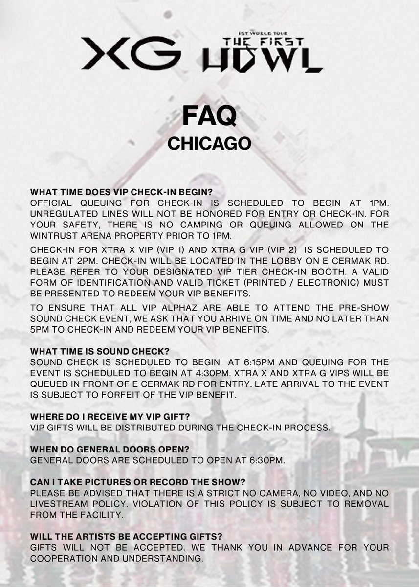 POWERHOUSELIVE's tweet photo. Hello ALPHAZ!

Are you ready for the last show of the XG 1st WORLD TOUR in the U.S.?🔥✨

Please check out the FAQ for 'The First HOWL' in CHICAGO!

#XG_1stWORLDTOUR
#ThefirstHOWL https://t.co/St7n3GeMmi
