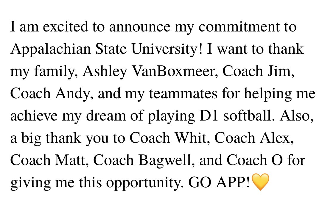 Cheyenne Burge (@cheyburge) on Twitter photo Go Mountaineers!π <a href="/AppStateSB/">App State Softball</a>
<a href="/whitjones25/">Whitney Jones</a> <a href="/AleeexIbarra/">Ibarra-Fernandez</a> <a href="/MattAlberghini/">Matt Alberghini</a> <a href="/courtney_ogle12/">Courtney Ogle</a> <a href="/CoachSBagwell/">Stephanie Bagwell</a>
#committed #OTM
<a href="/SluggersHuecker/">Lady Sluggers 18</a> <a href="/AshVanBoxmeer4/">Ashley VanBoxmeer</a> <a href="/LadySluggersOrg/">Louisville Lady Sluggers</a> Go Mountaineers!π <a href="/AppStateSB/">App State Softball</a>
<a href="/whitjones25/">Whitney Jones</a> <a href="/AleeexIbarra/">Ibarra-Fernandez</a> <a href="/MattAlberghini/">Matt Alberghini</a> <a href="/courtney_ogle12/">Courtney Ogle</a> <a href="/CoachSBagwell/">Stephanie Bagwell</a>
#committed #OTM
<a href="/SluggersHuecker/">Lady Sluggers 18</a> <a href="/AshVanBoxmeer4/">Ashley VanBoxmeer</a> <a href="/LadySluggersOrg/">Louisville Lady Sluggers</a>