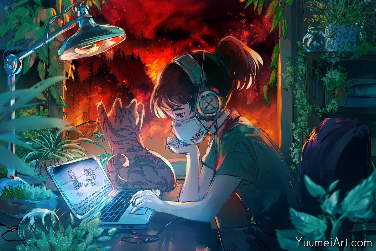 Yuumei_Art's tweet photo. Lofi Cali Girl

I painted this in 2020 when the California sky turned red from wildfire and smoke choked the air for months. Right now there's a small local wildfire near where I live and the air is unbreathable again 😭my throat is all raspy and my eyes sting https://t.co/YJ9n0hqiJj