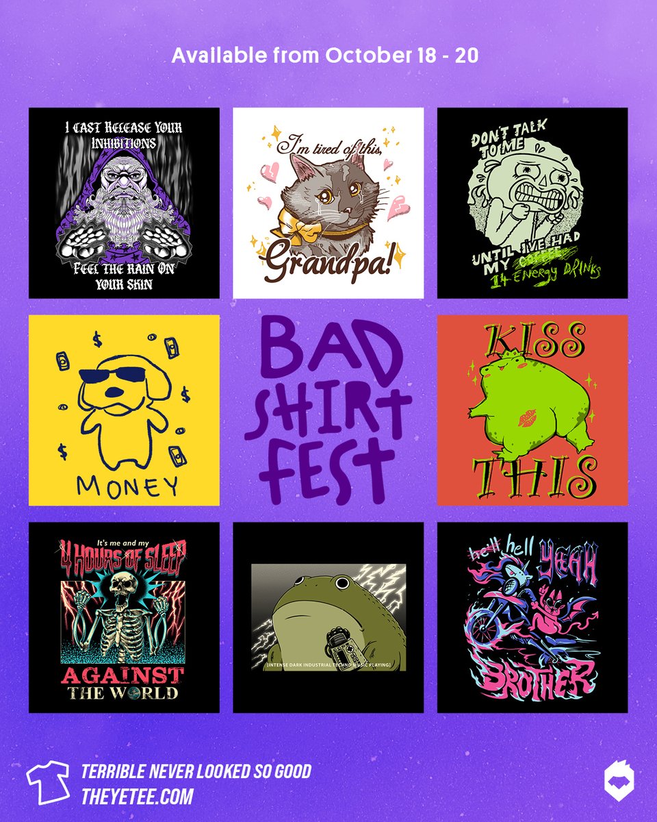theyetee's tweet photo. Gooooooooood *pauses to take a sip* mooooooooooorning! Designed by @Cooooouk as part of BAD SHIRT FEST, our celebration of tees that are so bad, they're actually quite good! Available thru Oct 20th: https://t.co/Bj6qFOGKSl https://t.co/qOBHu2ZnFa