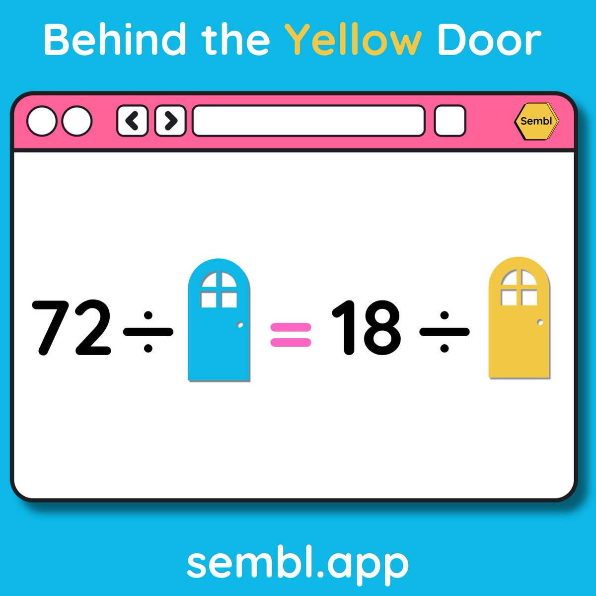Here's one for ya…

🧠 What might be behind the yellow door? 
💭 What is the relationship between what is behind the blue door and the yellow door?
🤔 Is there a general rule we can make?

#sembl #mathTask #realMath #puzzle