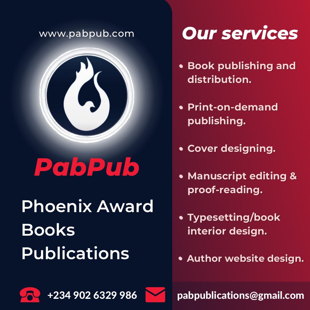 pabpub_books's tweet photo. Showing Off Our Work
Book Covers were designed by us
Typesetting done by us👇🏾

#books #bookstagram #howtobeanauthor #howto #authortok #booktok #booksbooksbooks #nigeria #print #bookcovers #bookdesign #bookdesigner #nigerianbusiness https://t.co/0yRazmiUbl
