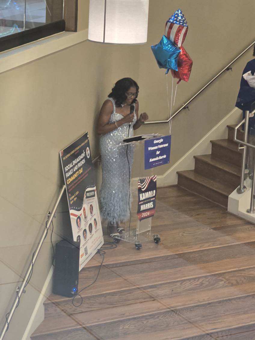 LVEC10's tweet photo. What an electrifying night at the Georgia Women Veterans for Kamala Harris Social Engagement event! A huge round of applause for our incredible Chair, Dr. Tincie Lynch! Her visionary leadership has sparked this historical journey we’re all on together! 
#gawomenvets4kamalaharris https://t.co/1GER9u5RLe