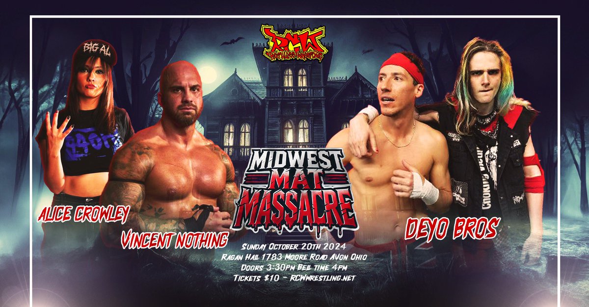 RCWrestling2002's tweet photo. TODAY! 4pm!

RJ Jonesie vs Mattick in a GRUDGE MATCH

Midwest Mat Massacre
Sunday October 20th 2024 
Ragan Hall 1783 Moore Road Avon Ohio
Doors 3:30pm Bell time 4pm
Tickets $10
https://t.co/XdPYXdTP83 for TIX! https://t.co/ouzAsYODJp