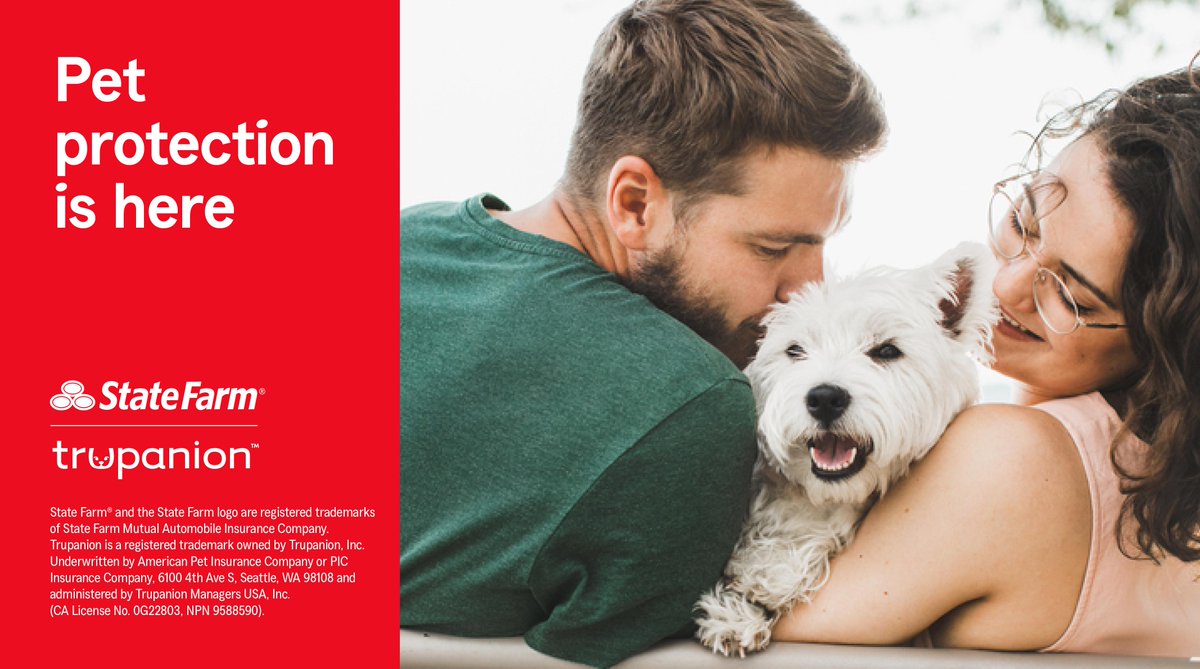 CRStateFarm's tweet photo. Let’s explore how Trupanion goes beyond traditional pet insurance coverage by offering unlimited payouts, Vet Direct Pay™, and so much more. Contact my office to learn more. #GoodNeighbor https://t.co/dVapK2OO6v