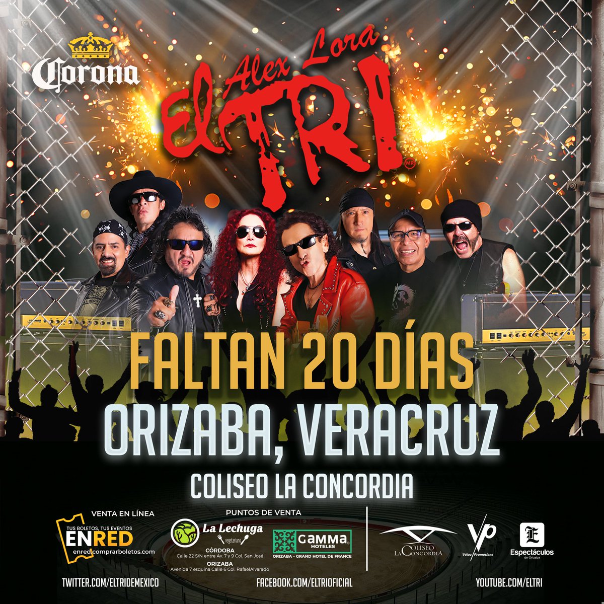 VelezPromotions's tweet photo. Casa vez más cerca de rockanrolear con @AlexLora #AlexLora🎙️ y @eltridemexico #ElTri🎸 en @Orizaba_PuebloM #Orizaba🏔️, solo 20 días nos separan para celebrar 55 años de rock &amp; roll, la cita es en el #ColiseoLaConcordia. Boletos #EnRedBoletos🎟️: https://t.co/QKyImL2OvD https://t.co/92y99YjdPm