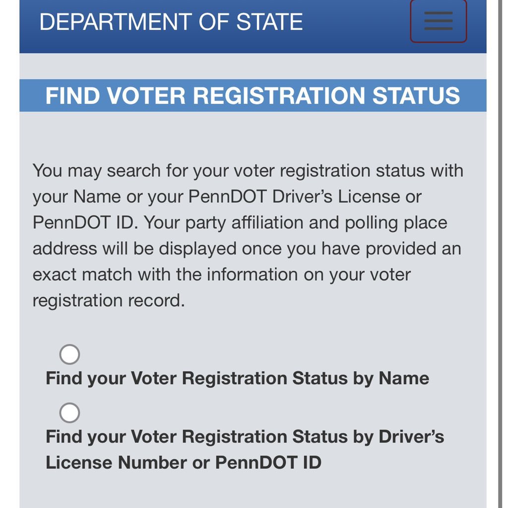 ScottPresler's tweet image. Pennsylvania, you can check your voter registration status right here: 

✅Active
✅Current address 

pavoterservices.pa.gov/pages/voterreg…
