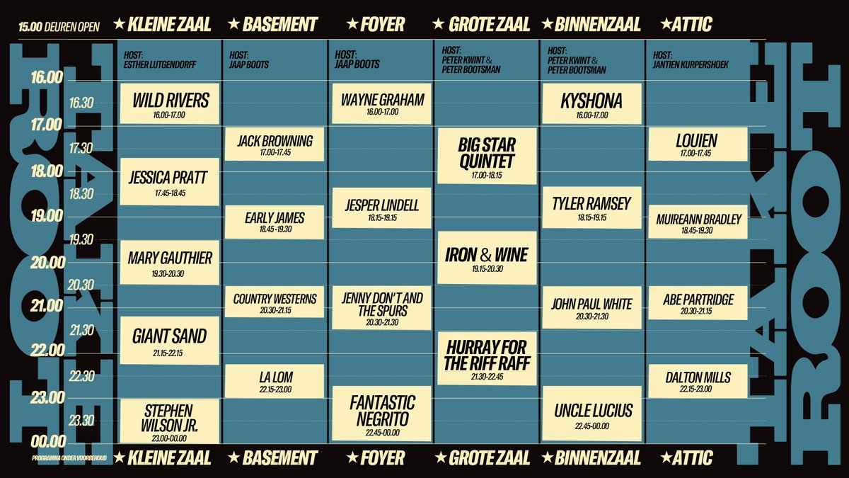 #TIMETABLE De line-up is compleet en daarmee ook het tijdschema. Het puzzelen kan beginnen. Op takeroot.nl kun je ook een downloadbare versie vinden. Welke artiesten wil jij komen spotten?
Meer informatie vind je uiteraard via de link in bio. Wij hebben er zin in!