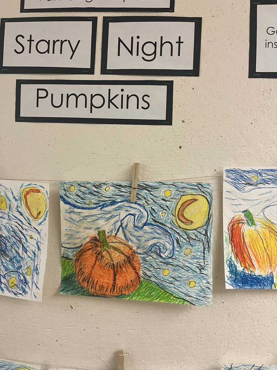 KervinAmy's tweet photo. Our most recent artist study featured #VincentVanGogh, one of the most famous figures in the history of Western art. Inspired by Van Goghβs 1889 The Starry Night, we explored #elementsofart including SHAPE, COLOUR, and VALUE, with a focus on LINE. @Glenburnie_ldsb @LimestoneDSB https://t.co/6DKRtgC28u
