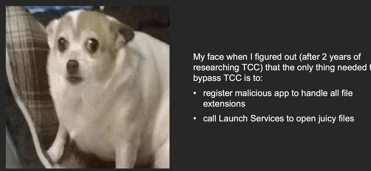 For all macOS privacy pwning enthusiast - a new TCC blog post just landed on my blog:
wojciechregula.blog/post/tcc-bypas…