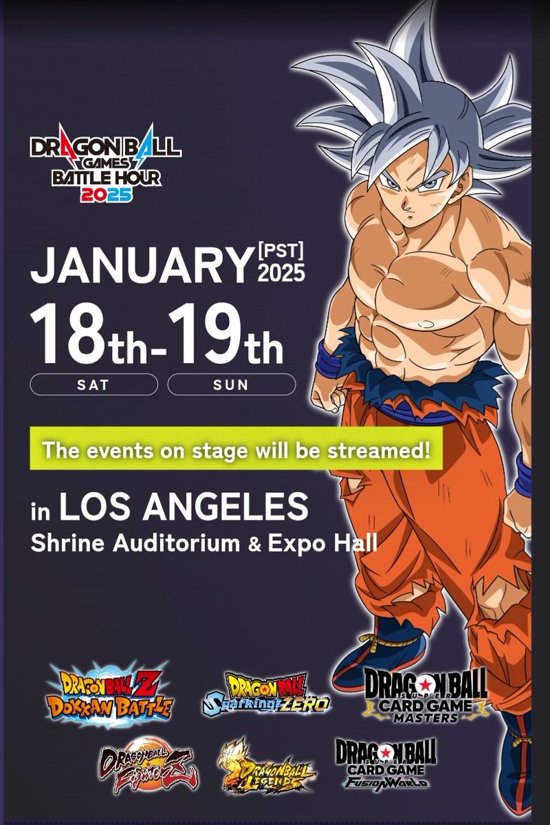 dbnotessite's tweet photo. ¡Se acerca el Dragon Ball Game Battle Hour 2025, el evento más importante dedicado a los juegos de la franquicia.

📅 Sábado 18 y domingo 19 de enero
📍 Shrine Auditorium &amp; Expo Hall, Los Ángeles, California, EE.UU.

#DBOctubre2024 #DBGBH https://t.co/pMI3TOK5ks
