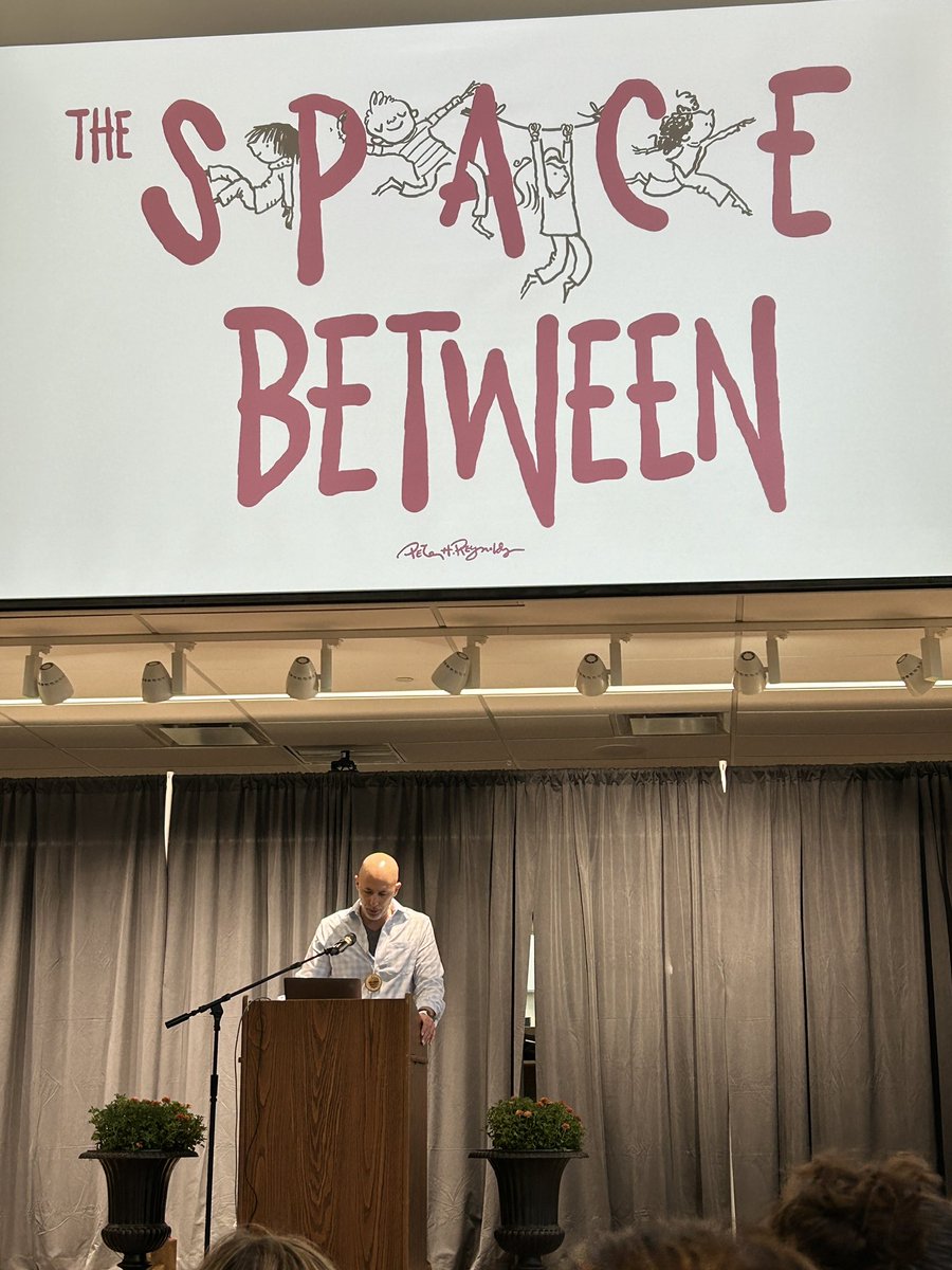 SarahCPence's tweet photo. Still star struck 🤩 I got to listen to my favorite author, Peter H. Reynolds, speak at The Progressive Education Network’s national conference called The Space (     ) Between. He has made his mark on me and my students - so incredible to meet him! @peterhreynolds https://t.co/XD0A7Lp4W6