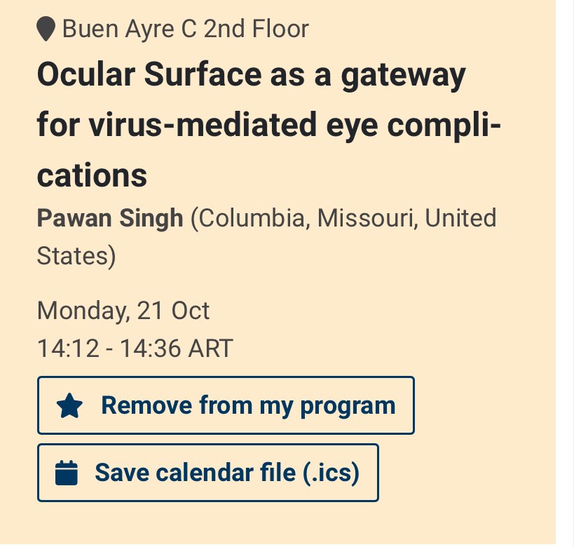 DrPawanKSingh's tweet image. Reached Buenos Aires today for @iserworld #ISER2024 meeting join us for a beautiful session ‘New therapeutics and models in ocular surface research’ tomorrow between 1-3PM!