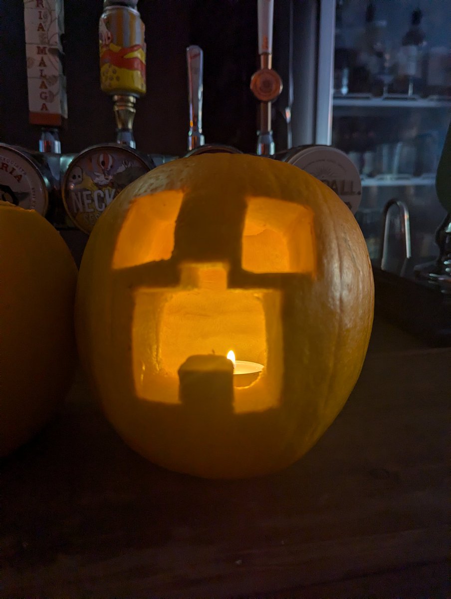 Carved a <a href="/Minecraft/">Minecraft</a> Creeper pumpkin today. 🎃