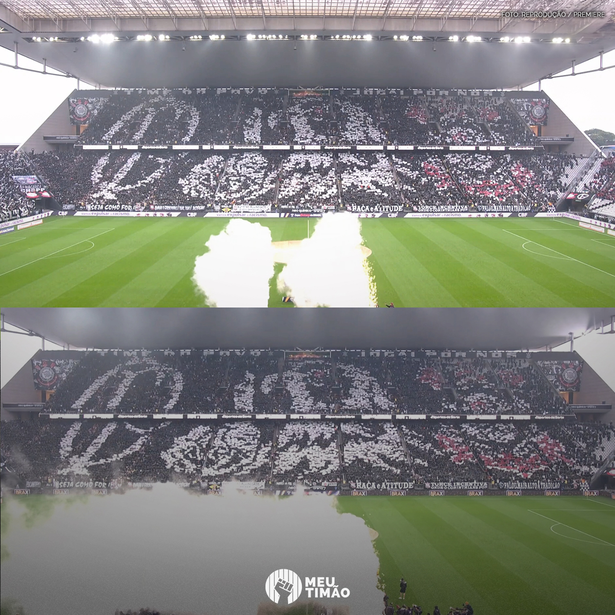 MeuTimao's tweet image. A torcida do Corinthians dá AULA de mosaicos.