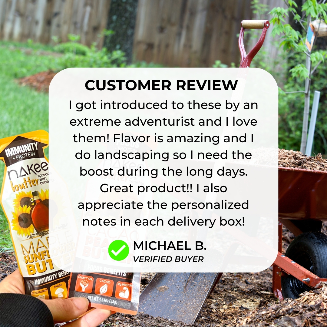 Fueling the grind, one scoop at a time! 💪🌿 Thanks, Michael, for choosing Nakee Butter to keep you going strong while working outdoors. The perfect boost for any task! 🌞
____
#WorkHardFuelSmart 
#NakeeButter
#GetNakee
#CustomerReviews